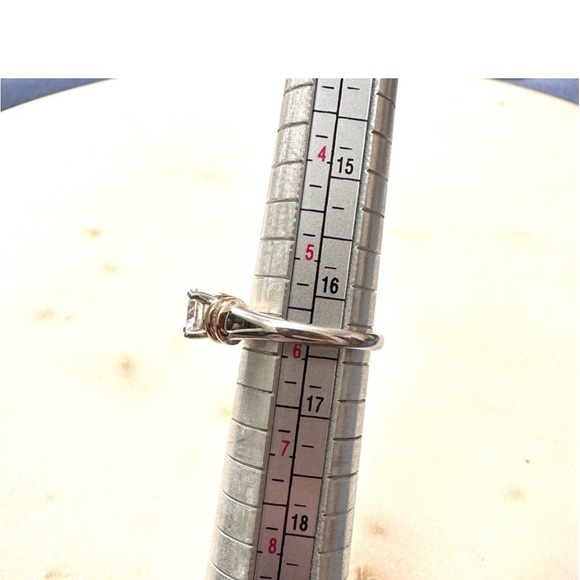 Moissanite 1.00ct DEW Solitaire Platineve Sterling Silver Ring with 14k Gold - Picture 6 of 7